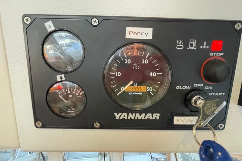 "new Hope" Yacht Photos Pics Control panel of a 2006 PDQ 34 Power Catamaran with Yanmar engine gauges.