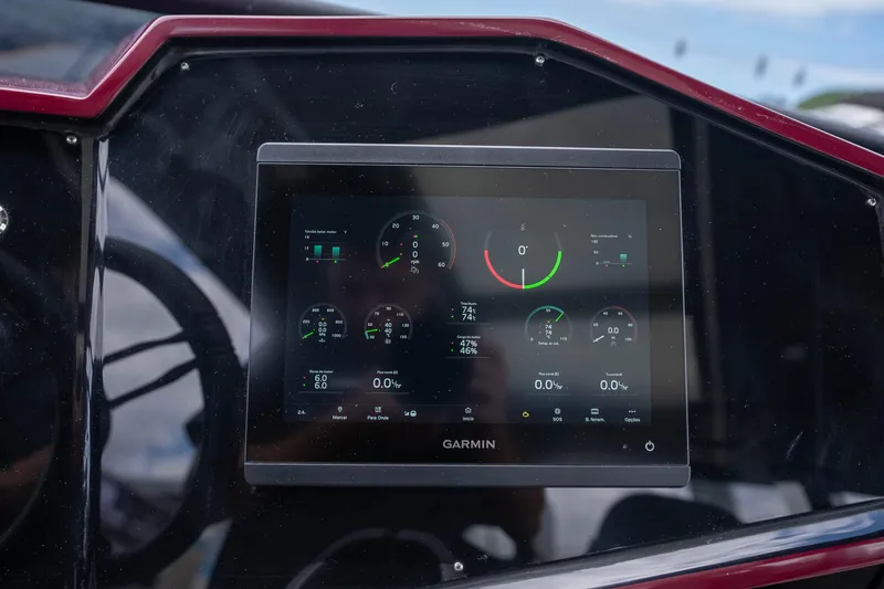  Yacht Photos Pics Garmin display on 2026 GRAND OCEAN 37 boat dashboard, showing navigation and performance metrics.