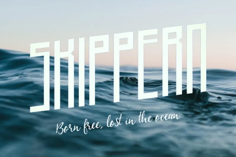  Yacht Photos Pics Skippern logo over ocean waves, text: 'Born free, lost in the ocean', GRAND OCEAN 37, 2026.