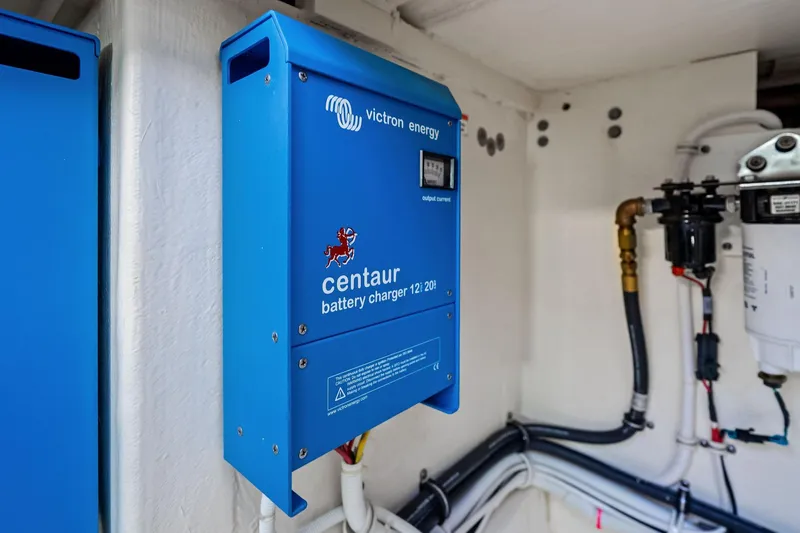 Miss Marie Yacht Photos Pics Victron Energy Centaur battery charger in 2019 Tiara Yachts 38 LS engine room.