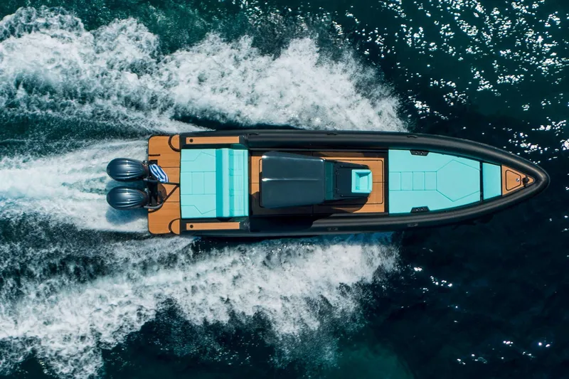 Rock Marine Rm 36 U | 36 S Yacht Photos Pics Aerial view of 2026 Rock Marine RM 36 speedboat cruising on open water.