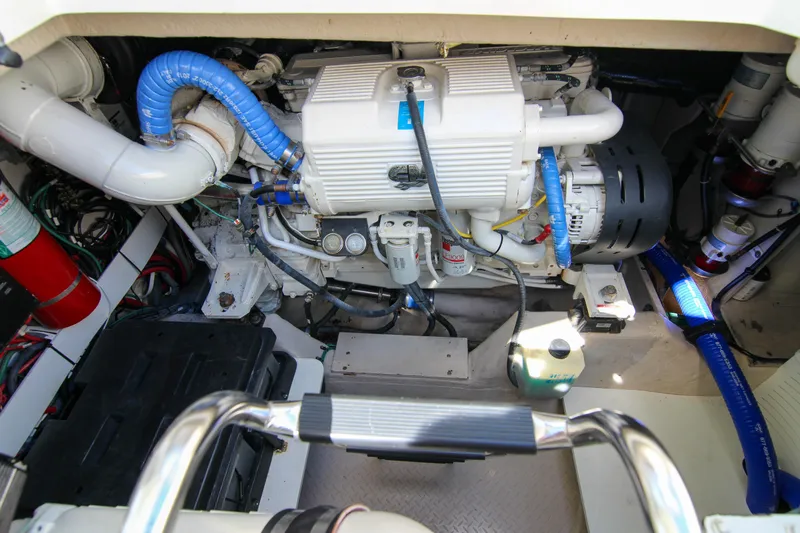 Morena Yacht Photos Pics Engine room of 2008 Sea Ray 48 Sundancer with visible components and wiring.