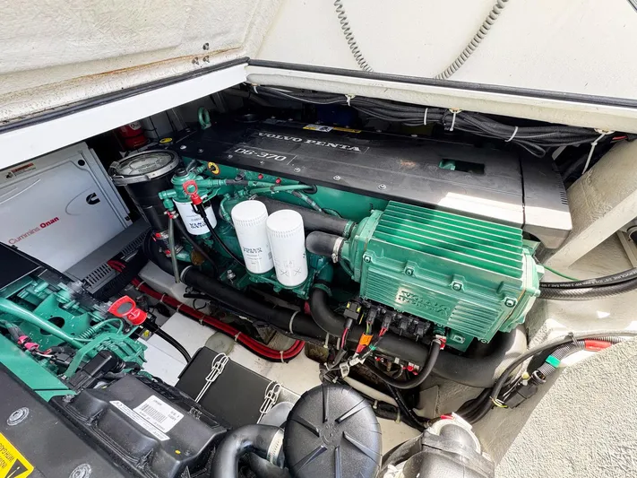 Wanderlust Yacht Photos Pics Engine compartment of a 2015 Beneteau Gran Turismo 44, featuring a Volvo Penta engine.