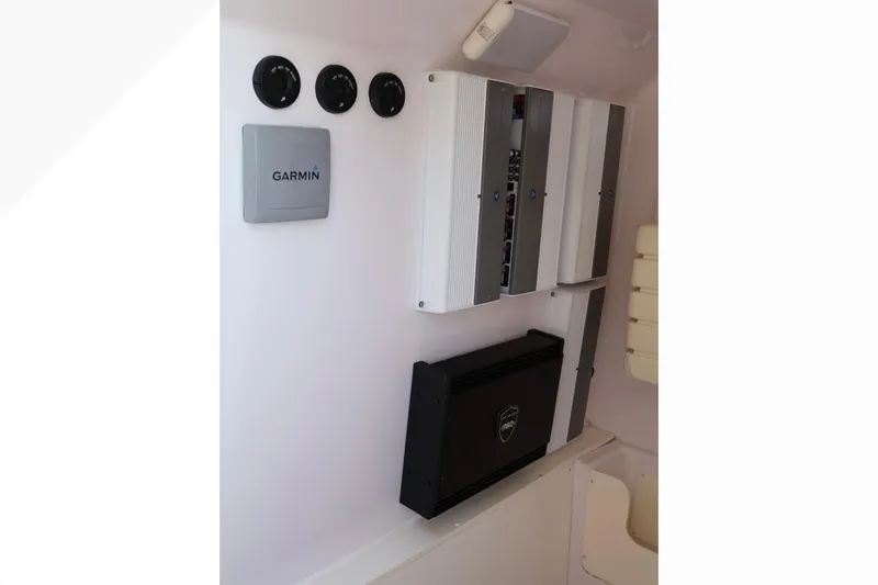  Yacht Photos Pics Interior of 2012 Donzi 38 ZF Open boat with Garmin electronics and control panels.