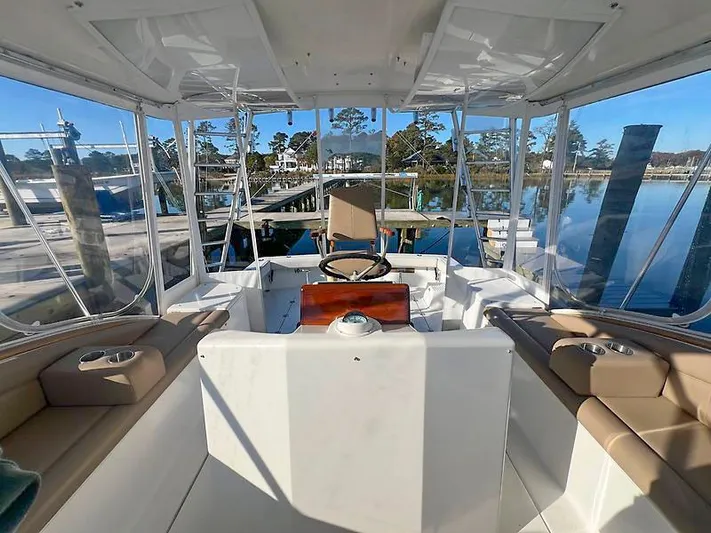 Precedent Yacht Photos Pics Interior view of a 1998 Jersey Cape 36 Express boat at dock.