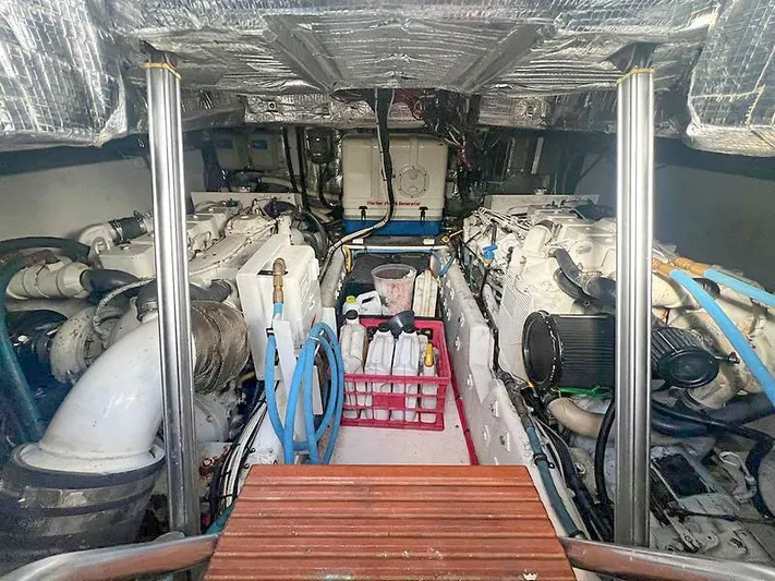 Precedent Yacht Photos Pics Engine room of a 1998 Jersey Cape 36 Express boat.