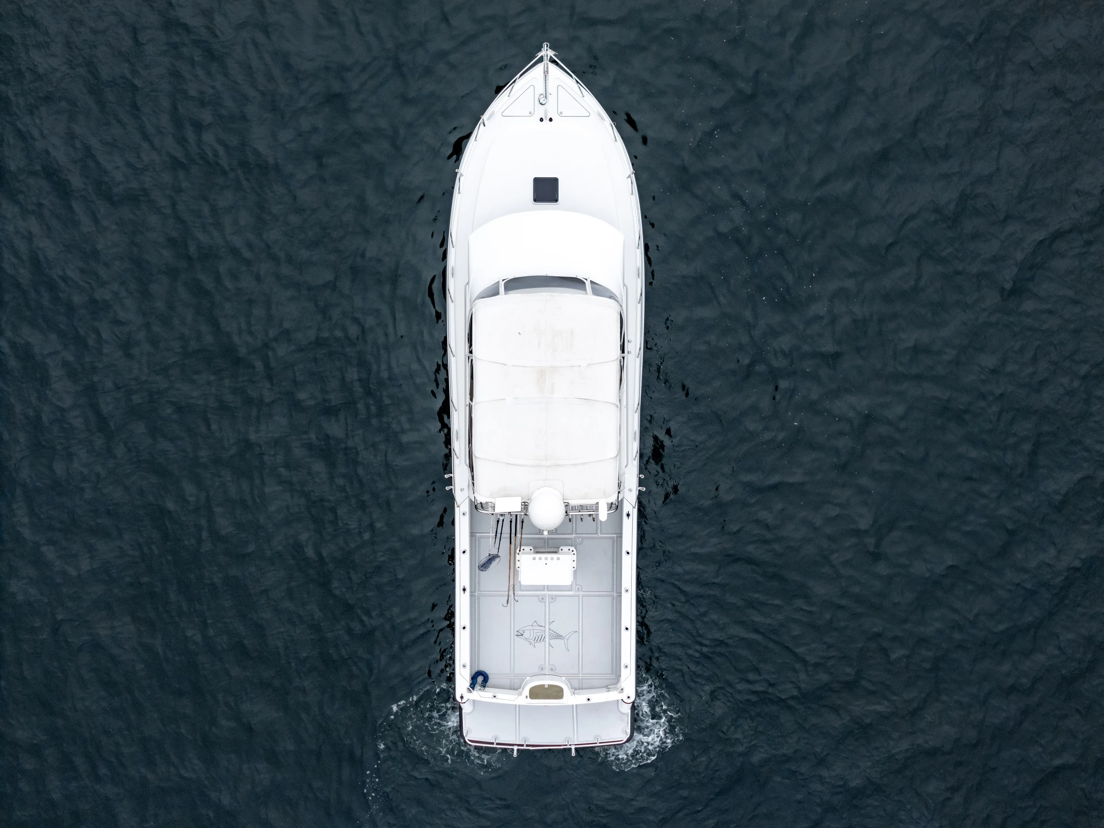  Yacht Photos Pics Aerial view of 2018 Lindell 46 F boat on open water.
