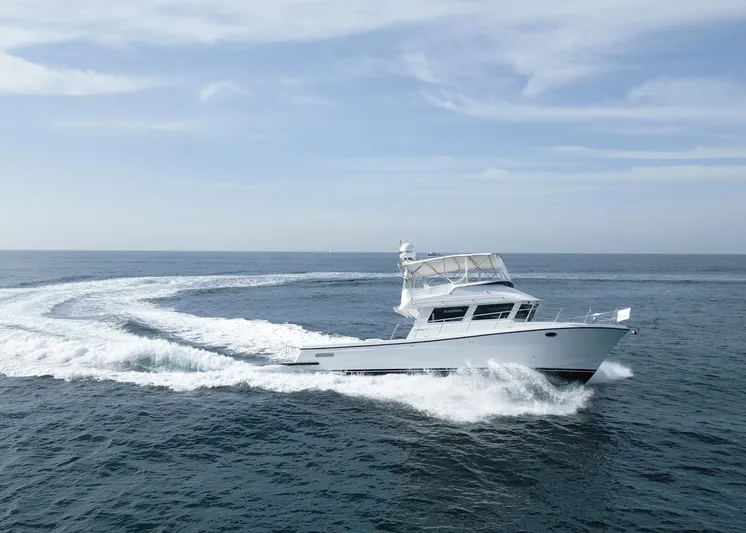  Yacht Photos Pics Lindell 46 F 2018 yacht cruising on open sea under clear skies.