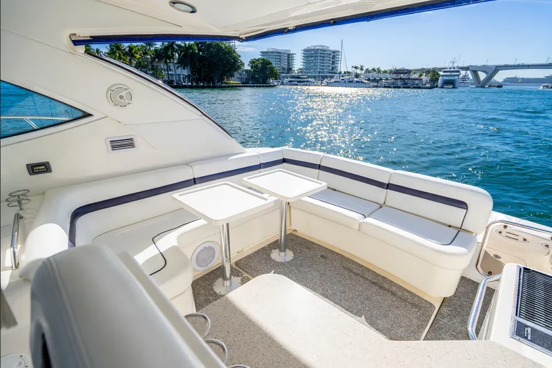  Yacht Photos Pics Luxurious 2009 Sea Ray 470 Sundancer yacht interior with waterfront view.