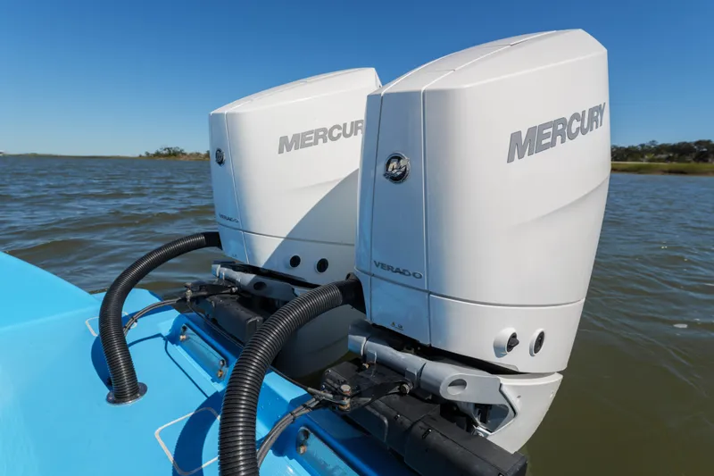 Sea Dawg Yacht Photos Pics 2024 Valhalla Boatworks V-33 with dual Mercury Verado outboard engines on water.