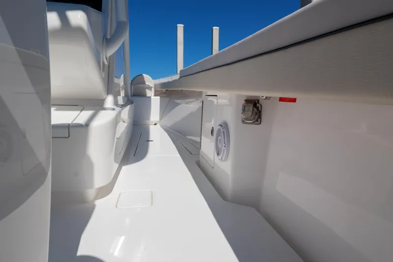Sea Dawg Yacht Photos Pics 2024 Valhalla Boatworks V-33 interior, showcasing sleek white design and modern features.