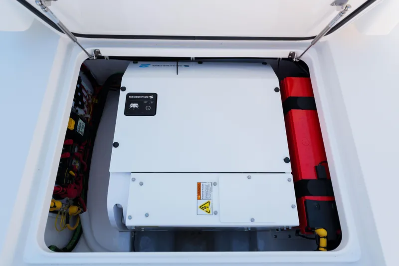 Sea Dawg Yacht Photos Pics 2024 Valhalla Boatworks V-33 engine compartment with Seakeeper system and wiring.