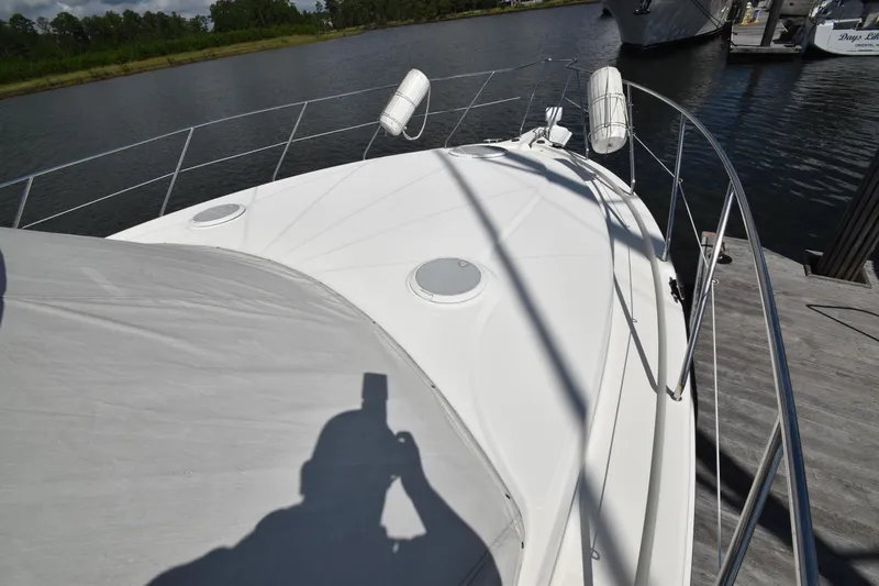 Sea Marie Yacht Photos Pics 2007 Silverton 38 Convertible yacht deck with railing and water view.