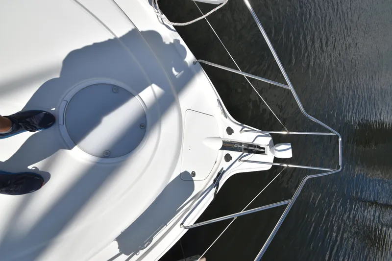 Sea Marie Yacht Photos Pics Bow view of 2007 Silverton 38 Convertible yacht on water.