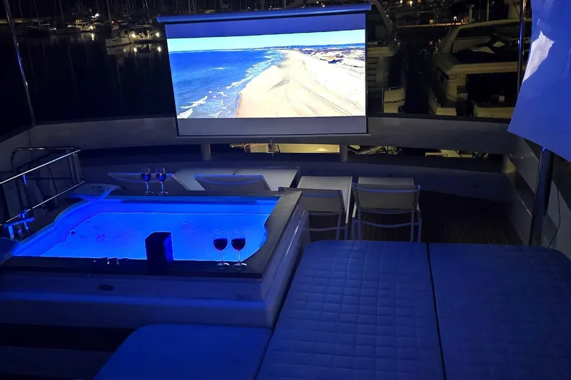 Red Rose Yacht Photos Pics Luxurious Aicon 85 yacht with jacuzzi, outdoor cinema, and scenic ocean view.