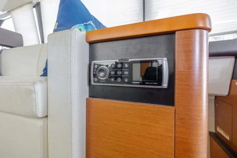 Shanti Yacht Photos Pics Interior of 2015 Prestige 500FB yacht featuring a Fusion MS-AV700i audio system.