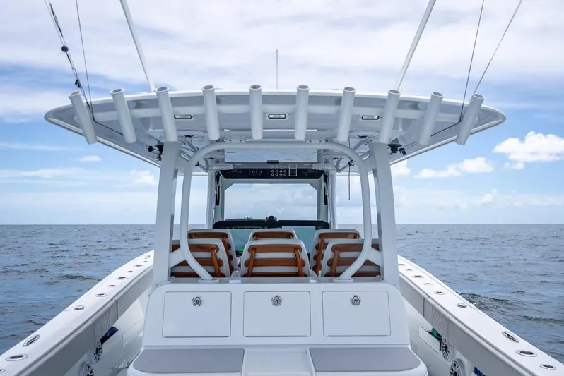  Yacht Photos Pics 2023 Freeman 43 boat on open sea under clear sky.