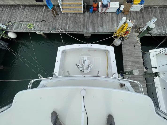 Red Witch Yacht Photos Pics Overhead view of 2001 Custom Carolina Lydia 57 Sportfish docked at marina.