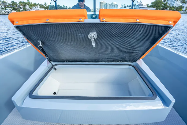  Yacht Photos Pics Open storage compartment on 2024 Goldfish 28 Tender boat.