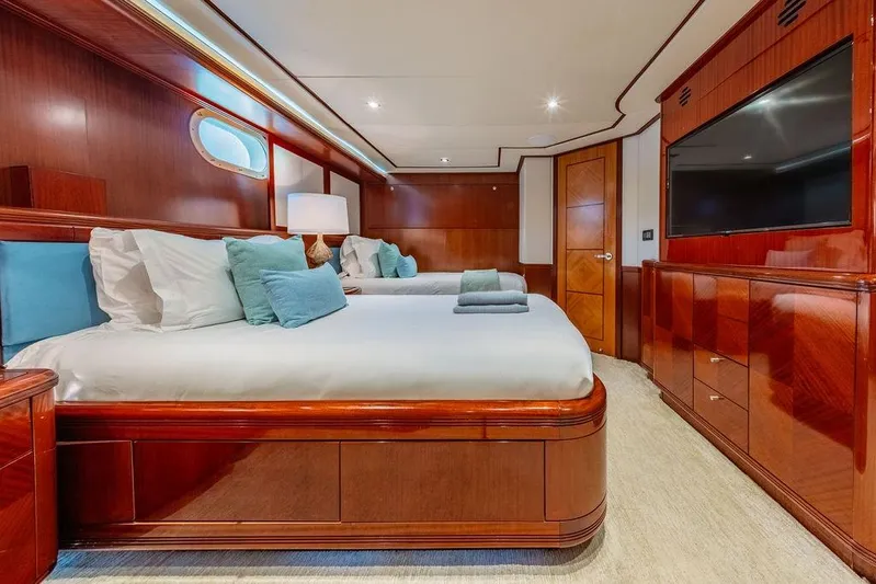 Just Enough Yacht Photos Pics Luxurious bedroom interior on 2012 Ares Custom Marine Custom 141 yacht.