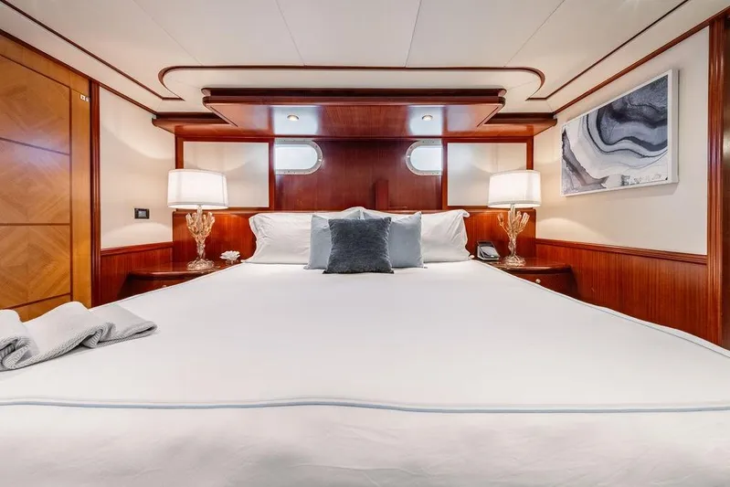 Just Enough Yacht Photos Pics Luxurious bedroom interior on 2012 Ares Custom Marine Custom 141 yacht.