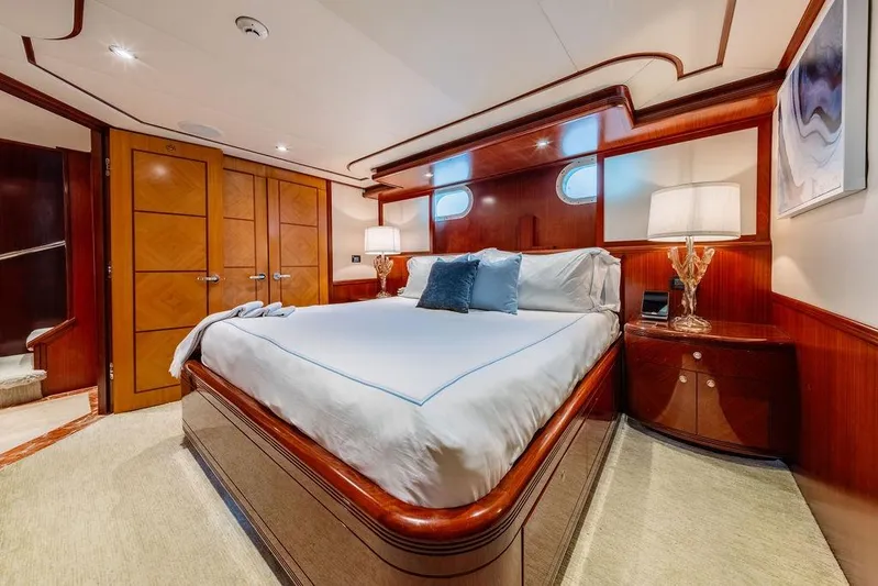 Just Enough Yacht Photos Pics Luxurious bedroom interior on 2012 Ares Custom Marine Custom 141 yacht.