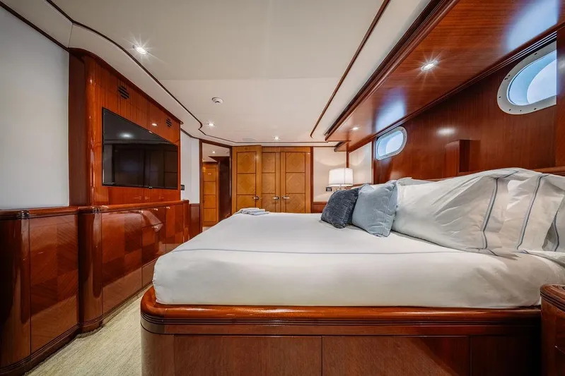 Just Enough Yacht Photos Pics Luxurious bedroom interior on 2012 Ares Custom Marine Custom 141 yacht.
