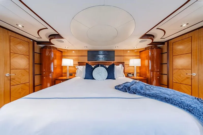 Just Enough Yacht Photos Pics Luxurious bedroom interior on 2012 Ares Custom Marine Custom 141 yacht.