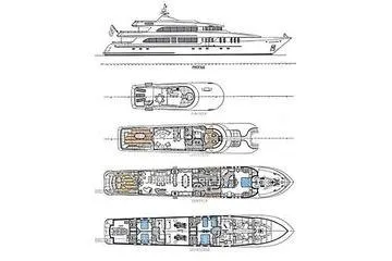 Just Enough Yacht Photos Pics Blueprint of 2012 Ares Custom Marine Custom 141 yacht, showcasing detailed deck layouts.