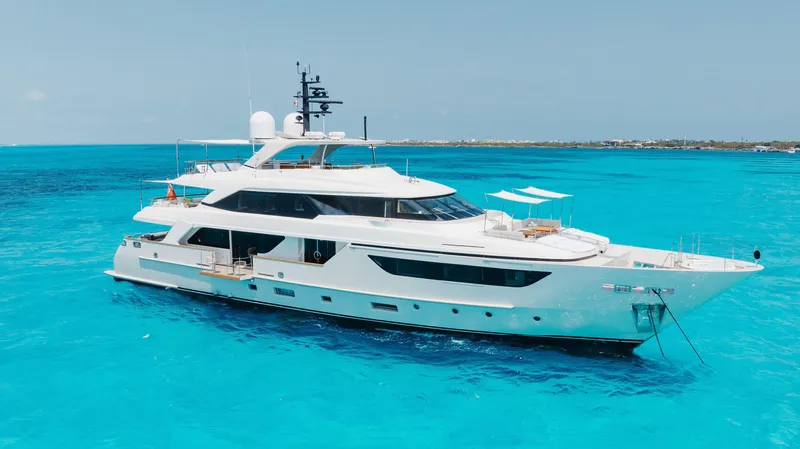 Amara Yacht Photos Pics Luxurious 2016 Sanlorenzo SD126 yacht on vibrant turquoise waters.