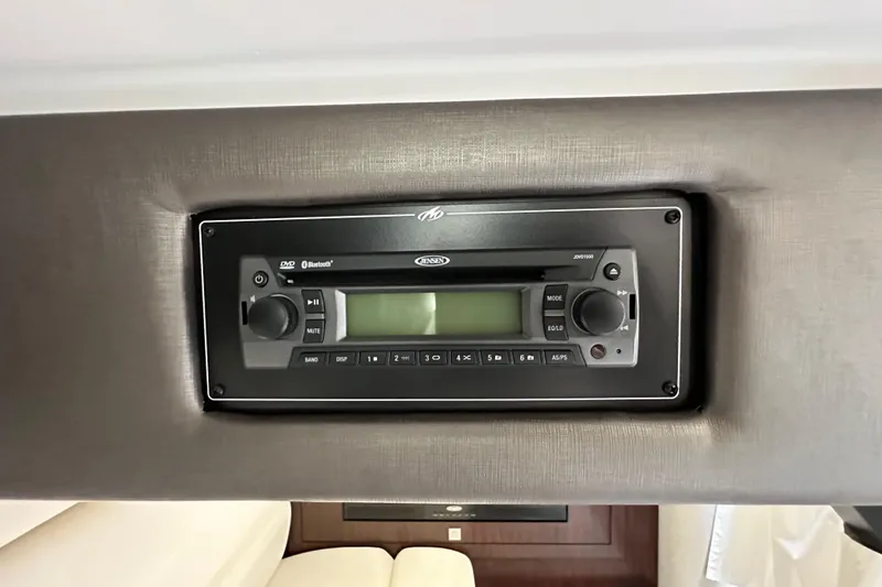 Relentless Yacht Photos Pics DVD and Bluetooth stereo system in 2020 Monterey 355 Sport Yacht interior.