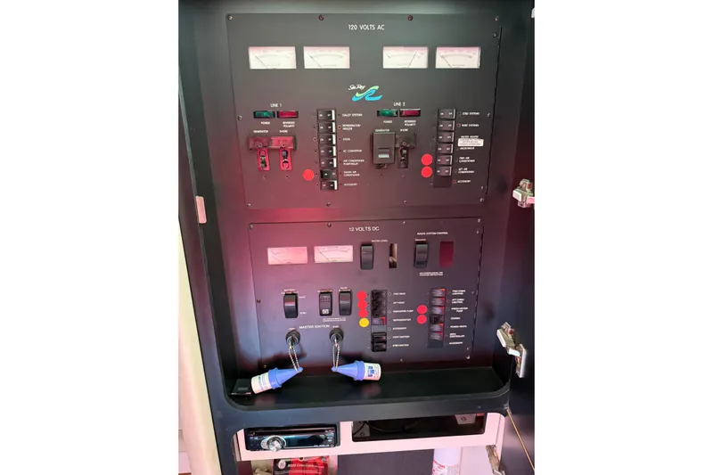  Yacht Photos Pics Electrical control panel of 1997 Sea Ray 370 Aft Cabin boat.