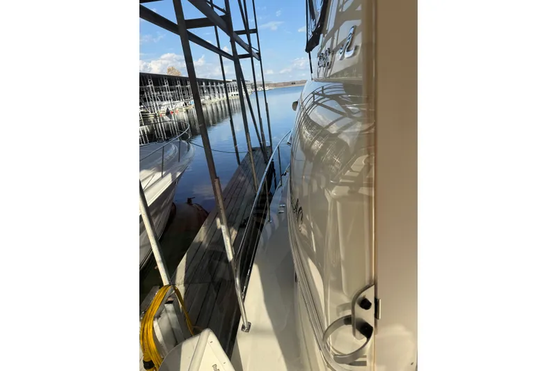  Yacht Photos Pics 1997 Sea Ray 370 Aft Cabin yacht docked at marina, side view.