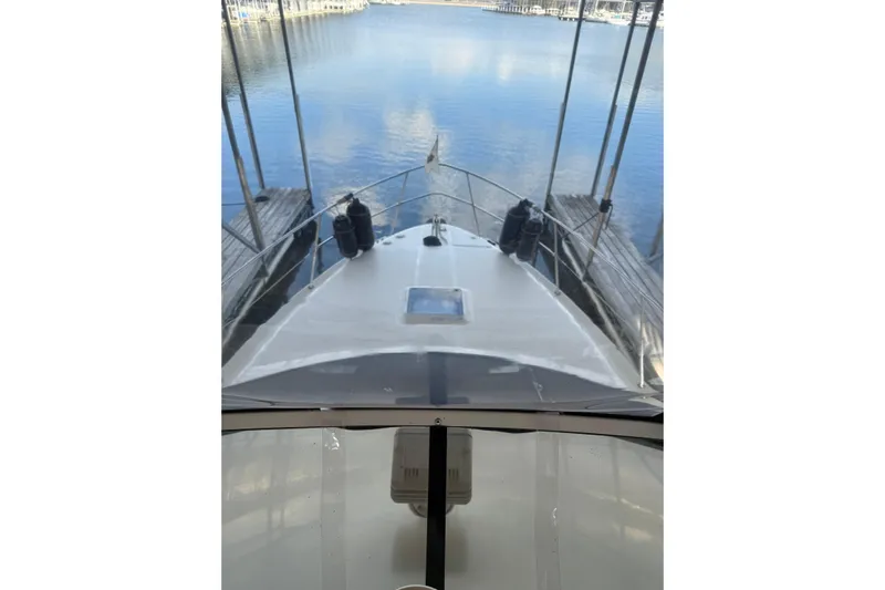  Yacht Photos Pics 1997 Sea Ray 370 Aft Cabin yacht docked at marina, view from helm.