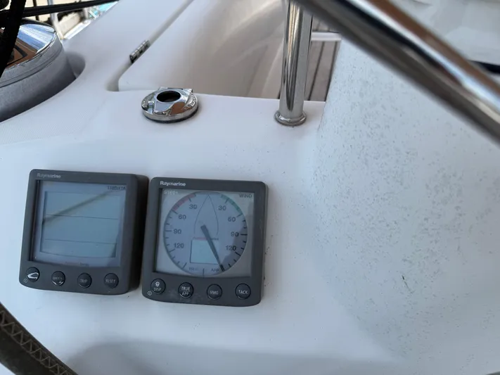 Passion Place Yacht Photos Pics Beneteau 49 yacht cockpit with Raymarine instruments, 2007 model.