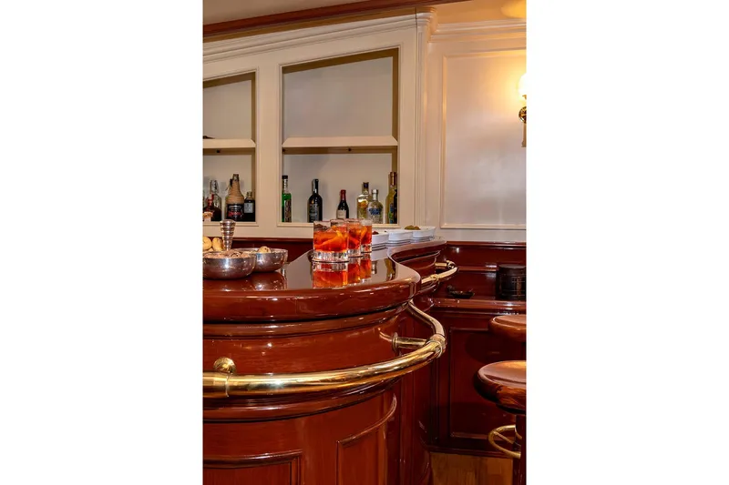 Invader Yacht Photos Pics Luxurious wooden bar interior on 1905 Gaff Schooner by G. LAWLEY & Son Corporation.