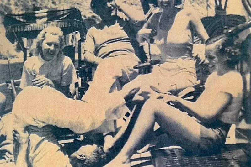 Invader Yacht Photos Pics left to right Mrs Harry Greene, Harry Greene, Margaret Lamar, actress Paulette Goddard. Charlie Chaplin