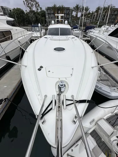  Yacht Photos Pics Sunseeker Predator 60 yacht, 2000 model, docked at marina with other boats.