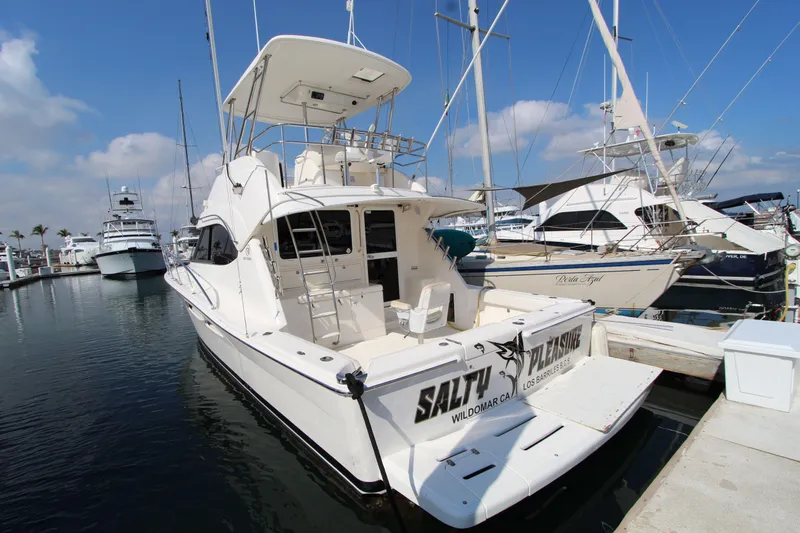  Yacht Photos Pics 2005 Riviera 46 Convertible Sportfisher docked at marina under clear blue sky.