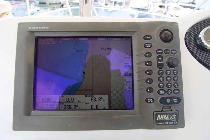  Yacht Photos Pics Furuno navigation system on 2005 Riviera 46 Convertible Sportfisher boat, displaying nautical map.