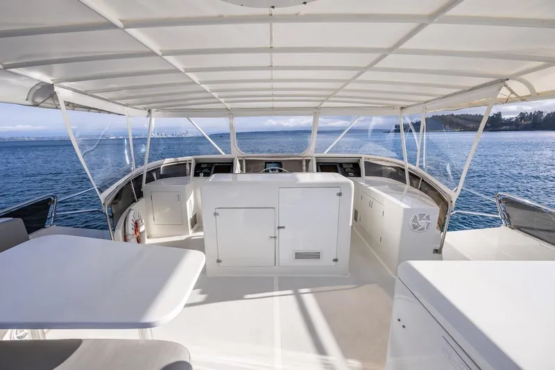 First Home Yacht Photos Pics Spacious deck of 1988 Cheoy Lee 92 yacht with ocean view.