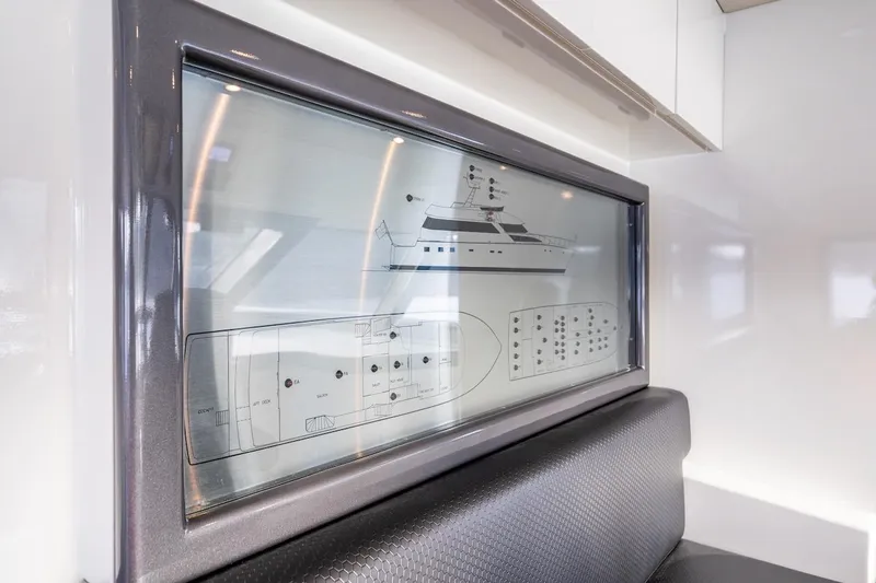 First Home Yacht Photos Pics Interior view of a 1988 Cheoy Lee 92 yacht with detailed schematic display.