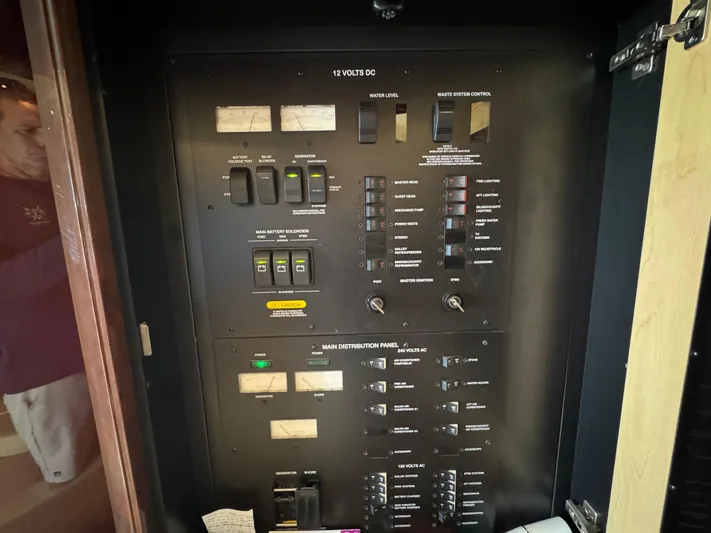 Last Mango Yacht Photos Pics Electrical control panel on a 2007 Sea Ray 52 Sedan Bridge yacht.