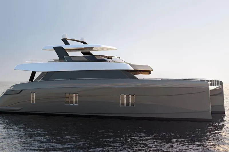 Ellen's Dream Yacht Photos Pics Luxurious 2020 Sunreef 80 Power yacht on calm ocean waters.