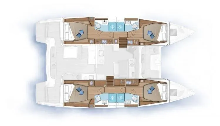 Martina Yacht Photos Pics Floor plan of a 2021 Lagoon 46 catamaran, featuring spacious cabins and modern amenities.