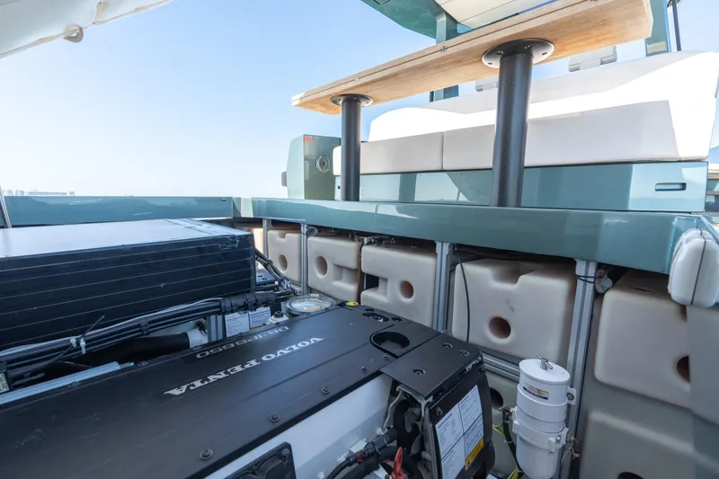 Wally Yacht Photos Pics Engine compartment of 2021 Wally 48 Wally Tender with Volvo Penta engine.