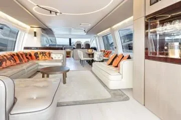  Yacht Photos Pics Luxurious interior of 2020 Azimut Fly 72 yacht with elegant seating and modern decor.