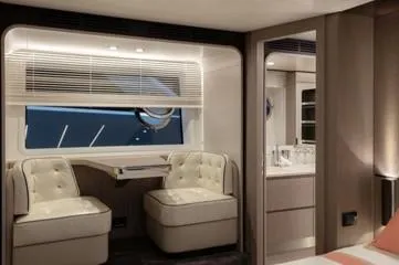  Yacht Photos Pics Luxurious interior of 2020 Azimut Fly 72 yacht with elegant seating and modern design.