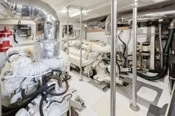  Yacht Photos Pics Engine room of 2020 Azimut Fly 72 yacht, featuring advanced machinery and equipment.