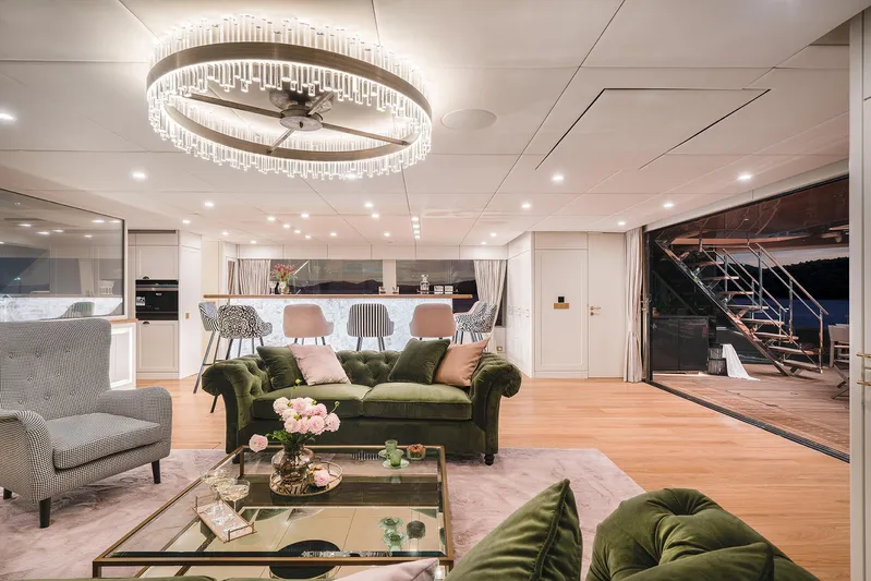  Yacht Photos Pics Luxurious interior of 2026 Sunreef 100 Power yacht with elegant decor and modern furnishings.